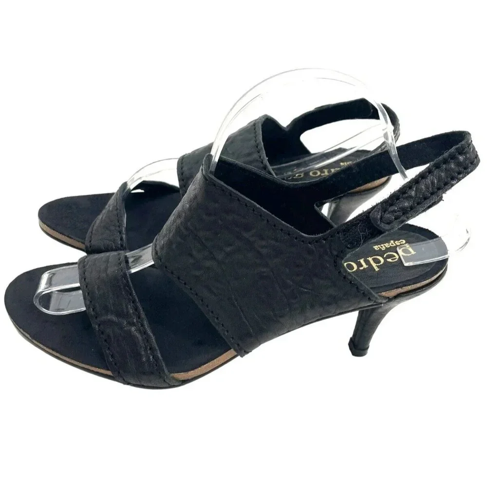 Pedro Garcia Women's Black Pebbled Leather Ankle Strappy Sandals Heel Size Eu 40